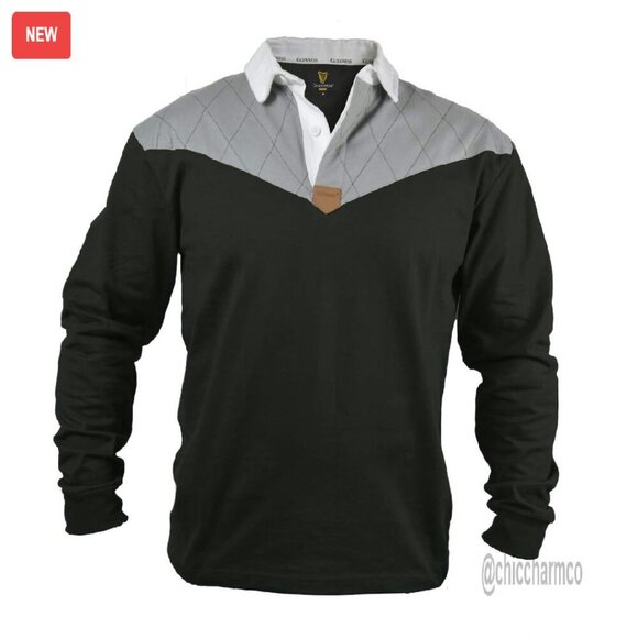 Men's Long Sleeve Rugby Jersey Diamond Pattern Shoulder Cowl Machine Wash